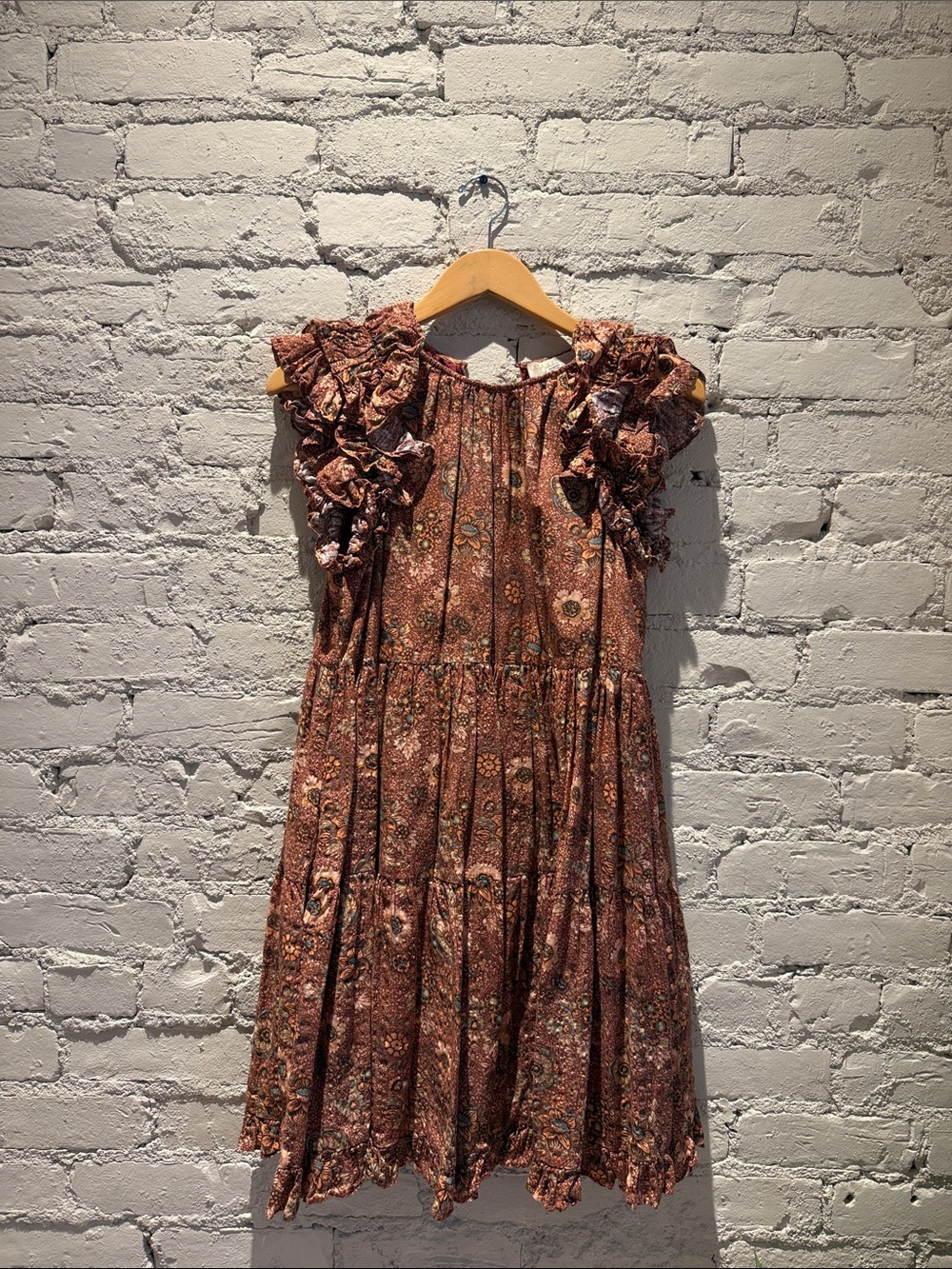 Ulla Johnson Rust Floral Ruffle Tiered Midi Dress